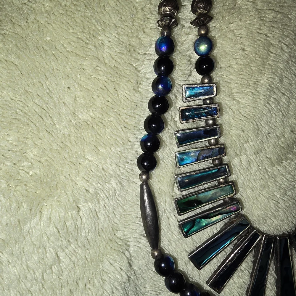 Statement Necklace Abalone, Turquoise, Silver Bib Necklace Southwestern